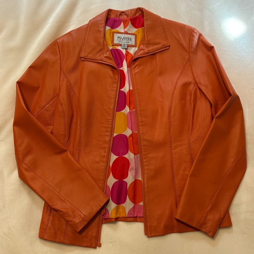 Wilsons Leather Orange Jacket with Vibrant Lining
